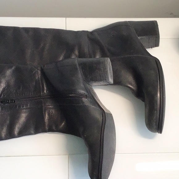 Womens OTK High Black Lined Leather Boots - Picture 4 of 10